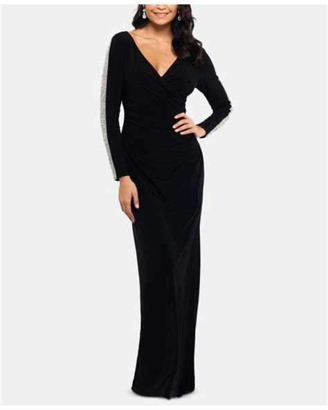 Xscape Beaded Long Sleeve Gown In Black Lyst