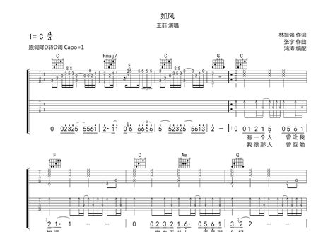 如风吉他谱王菲c调弹唱57专辑版 吉他世界