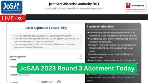 Josaa Counselling 2023 Round 3 Seat Allotment Result Live Updates