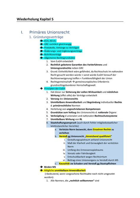 Wh Kapitel Europarecht Wiederholung Kapitel I Prim Res