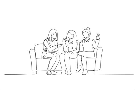 Drawing Of Girls Friends Laughing Sit On Sofa In Cozy Warm Room