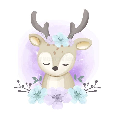 Portrait Baby Deer Flowers Stock Illustrations – 137 Portrait Baby Deer ...