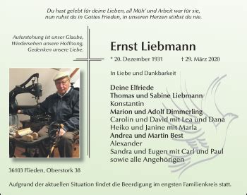 Traueranzeigen Von Ernst Liebmann Trauer36 De