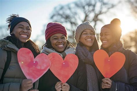 Premium Photo A Group Of Women Holding Up Heart Shaped Signs