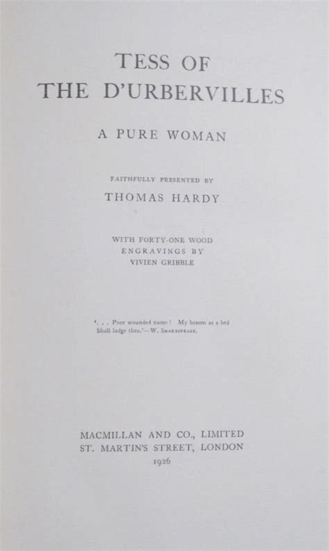 Bonhams Hardy Thomas 1840 1928 Tess Of The Durbervilles A Pure