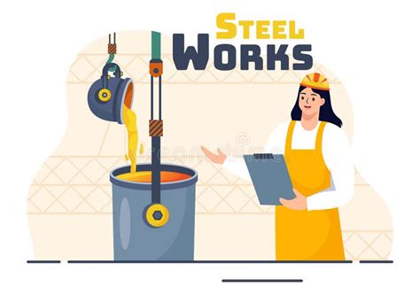 Steelworks Vector Illustration With Resource Mining Smelting Of Metal In Big Foundry And Hot
