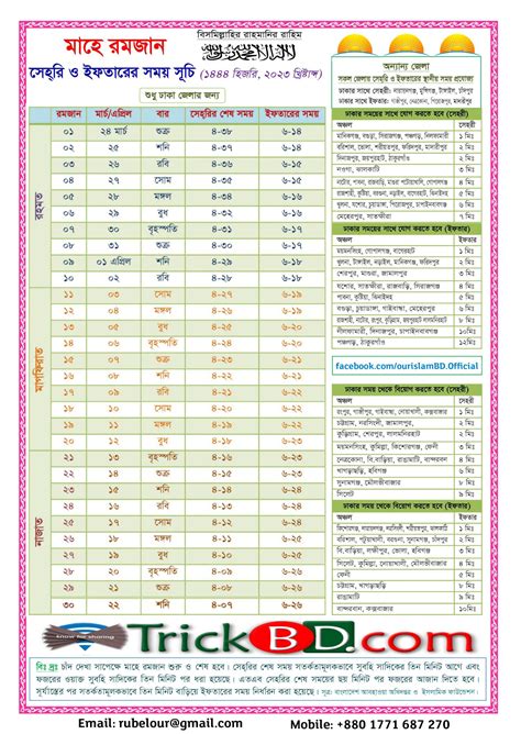মাহে রমজান ২০২৩ হিজরী ১৪৪৪ সেহরী ও ইফতারের সময়সূচী পিডিএফ ফাইলছবি