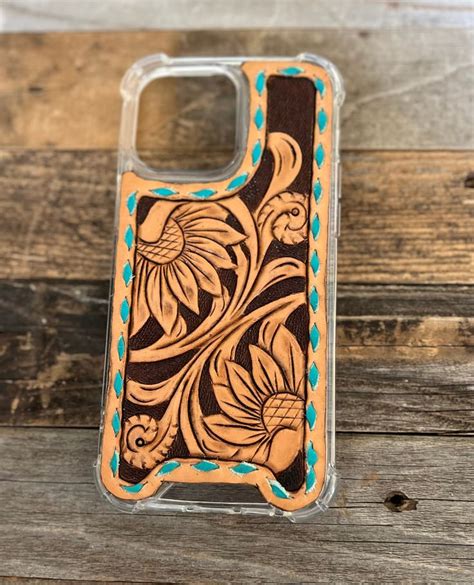 Turquoise Tooled Leather Phone Case Etsy In 2024 Leather Cell Phone