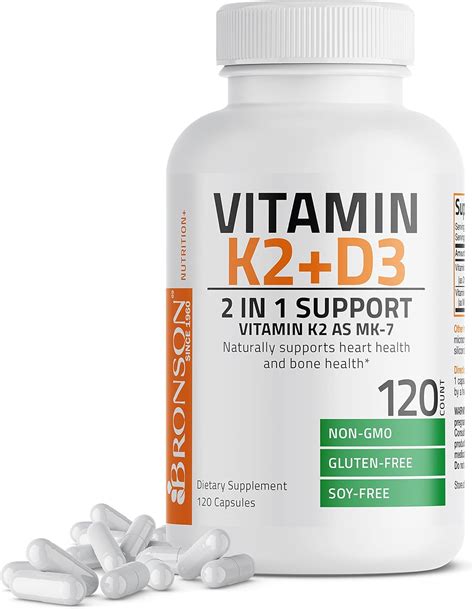 Buy Bronson Vitamin K2 MK7 With D3 Supplement Non GMO Formula 5000 IU