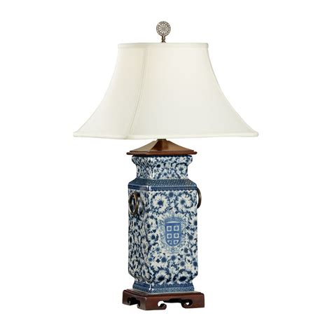 5294 Wildwood Porcelain Hand Painted Blue And White Heralds Lamp