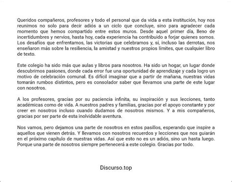 Ejemplos Cortos De Discurso De Despedida De Un Alumno A Su Colegio