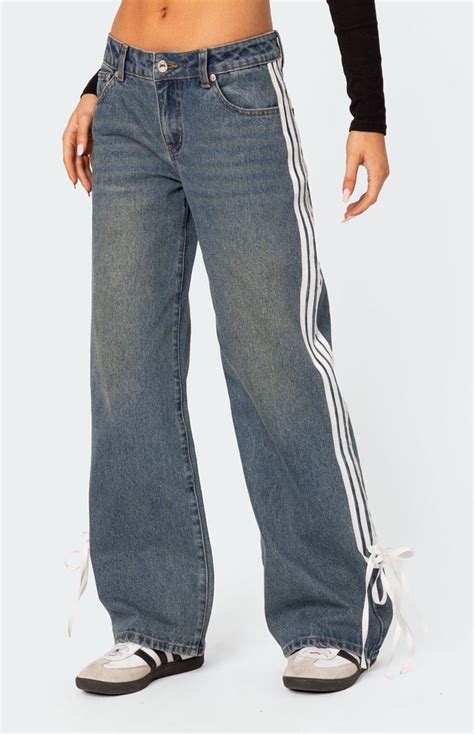 Edikted Washed Low Rise Bow Ribbon Baggy Jeans Pacsun In Cute