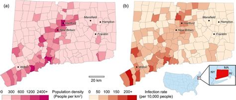 Connecticut Towns With A Population Density And B COVID 19