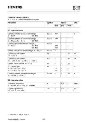 BF422 Datasheet Equivalent Cross Reference Search Transistor Catalog