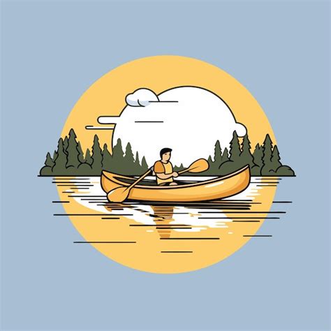 Hombre En Una Canoa En El Lago Ilustraci N Vectorial En Estilo Plano