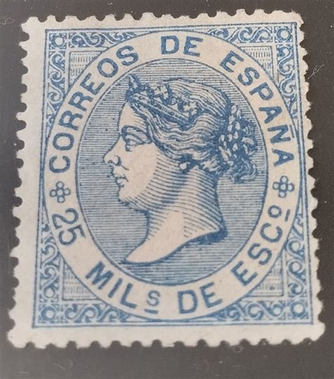 Spain 1868 1869 Isabella II 25 céntimos blue Catawiki