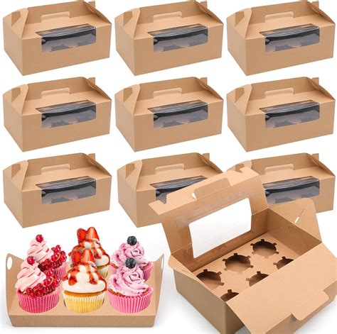 Pieces Cake Boxes Brown Kraft Paper Cake Box With Transparent