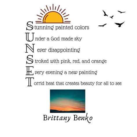 Sunset Acrostic Poem Examples Summer Poems Acrostic Poem