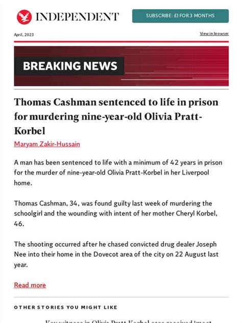 The Independent Thomas Cashman Sentenced For The Murder Of Olivia