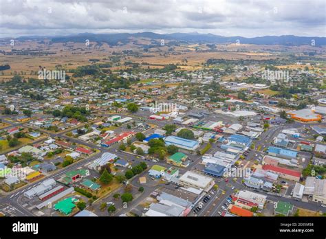 WAIHI, NEW ZEALAND, FEBRUARY 15, 2020: Aerial view of Waihi, New ...