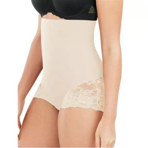 NWT MAIDENFORM HIGH Waisted Lace Shaping Brief Nude Womens XL 12 71