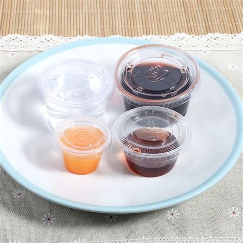 50pcs Sauce Cups Disposable Plastic Clear Sauce Chutney Cups Boxes With Lid Food Takeaway Review