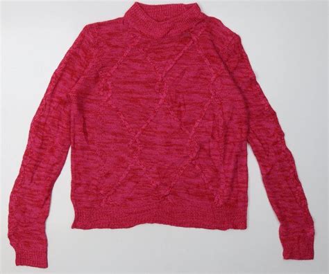 Matalan Womens Pink Argylediamond Acrylic Pullover Sweatshirt Size L