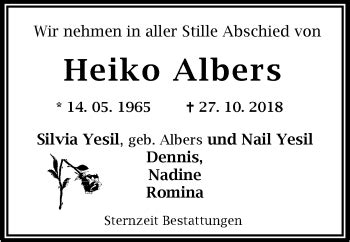 Traueranzeigen Von Heiko Albers Nordwest Trauer De