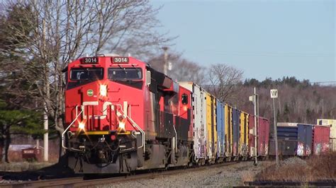 ET44AC 3014 Leads CN Stack Train 120 W DPU At Windsor Jct NS April