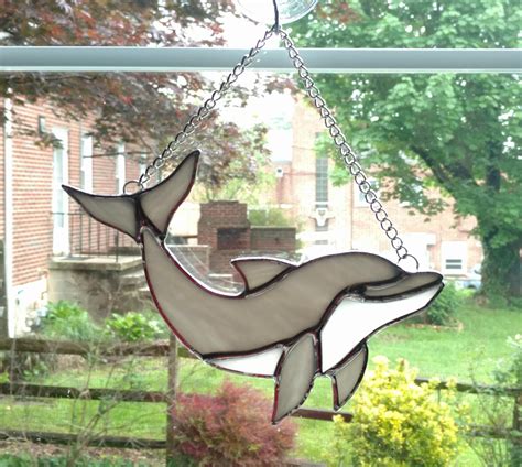 Dolphin Stained Glass Suncatcher Glass Dolphin Beach Decor Stained Glass Your Way