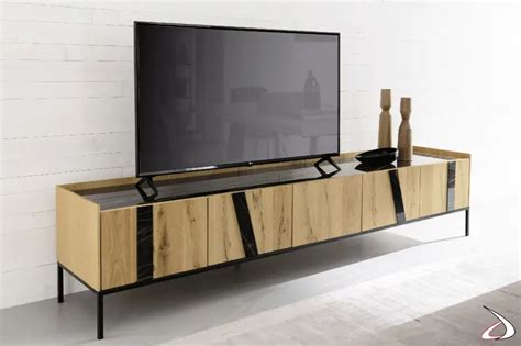 Elly TV Stand With A Linear Design In Solid Wood TopArredi