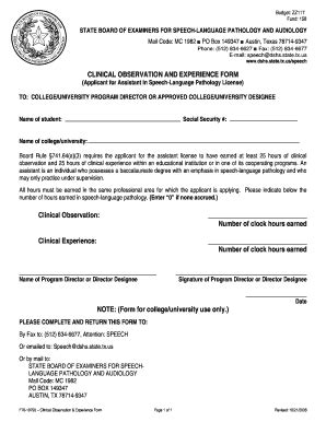 Fillable Online Dshs Texas Clinical Observation And Experience Form