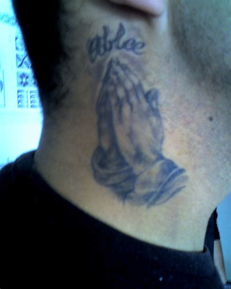 Nice Praying Hand Tattoos For Neck