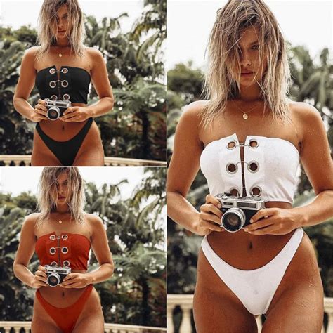 Sexy Metal Buckle Bikini Swimsuit Women Punk Rock Bandeau High