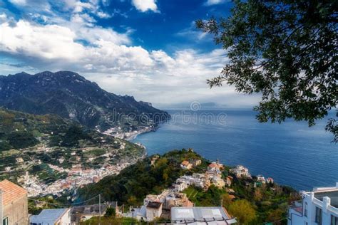 Landscape Of The Amalfi Coast In A Sunny Day With Beautiful Cloudy Sky