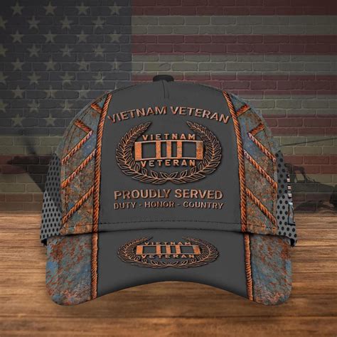 Personalized Name D All Over Printed Vietnam Veteran Cap Proudly