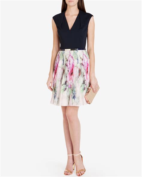 Ted Baker Pure Peony Pleated Skirt Dress In Blue Lyst UK