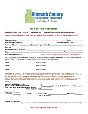 Fillable Online Klamath PLEASE TYPE OR PRINT CLEARLY TO ENSURE THAT