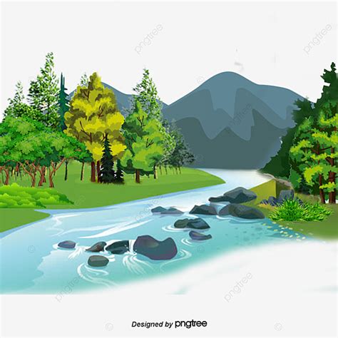 River Scenery PNG Picture Cartoon Small River Scenery Illustration