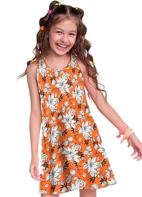 Vestido Infantil Feminino Laranja Kyly