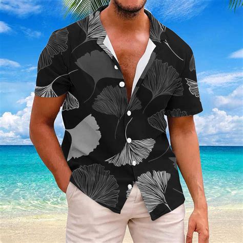 Poteti Mens Shirt Hawaii Beach Plus Size Tropical Short Sleeve Casual