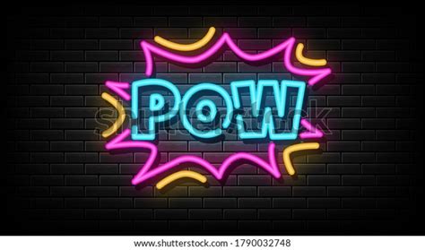 Pow Poster Neon Style Pow Neon Stock Vector Royalty Free