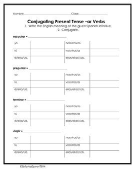 Conjugating Present Tense AR Verbs Worksheet - Spanish | TPT ...