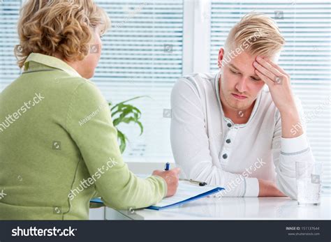 Doctor Talking Her Male Patient Office Stock Photo Shutterstock