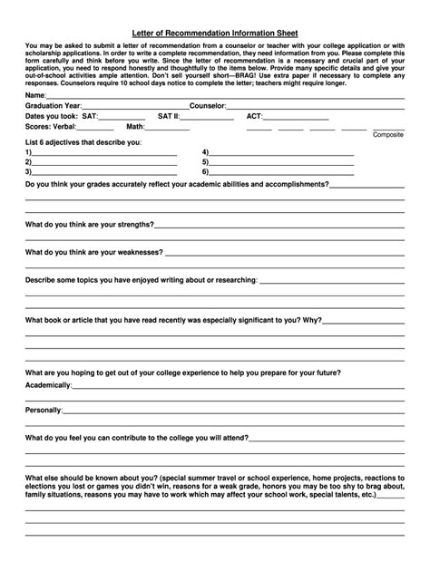 Letter Of Recommendation Information Sheet Complete With Ease Airslate Signnow