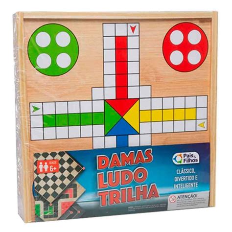 Jogos Damas Ludo E Trilha Caixa De Madeira Gala