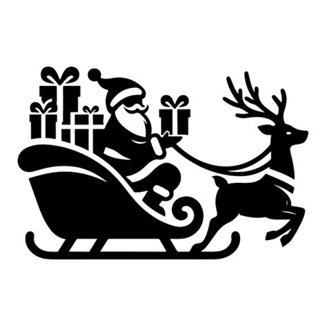 A Black And White Drawing Silhouette Of A Reindeer Sleigh With A Santa On The Back Premium Ai