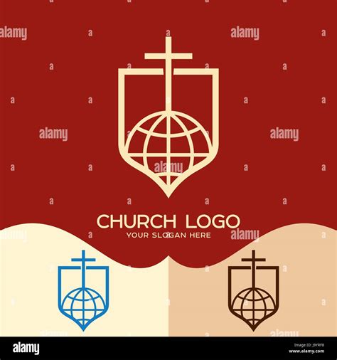 Logotipo De La Iglesia Cristian Símbolos La Cruz De Jesús Y El Mundo El Mundo Imagen Vector