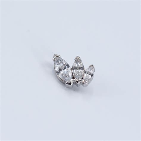 French Kiss Left White Cz 14k White Gold 18g 16g 6x6 5mm Threaded End Bvla