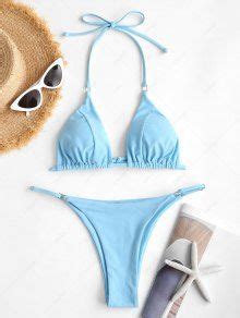 ZAFUL Drawstring Halter Tied Loincloth Bikini Swimwear In LIGHT BLUE